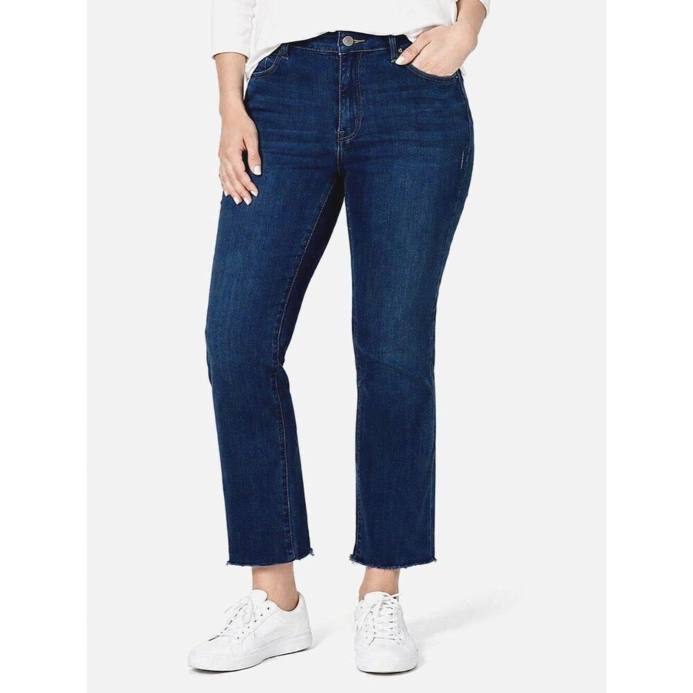 J. Jill Stretch Denim Kick Flare Ankle Jeans Size 14T Raw Frayed Hem